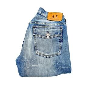 Armani Exchange Parras Dark Stone Light Wash Wide Leg Denim Jeans Size 2 Short